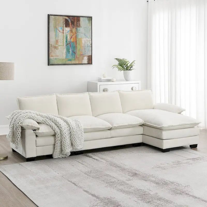118*55 L-shaped Chenille Cloud Sofa with Double Seat Cushions, 5-seat Upholstered Sleeper Sofa Couch with Chaise Lounge