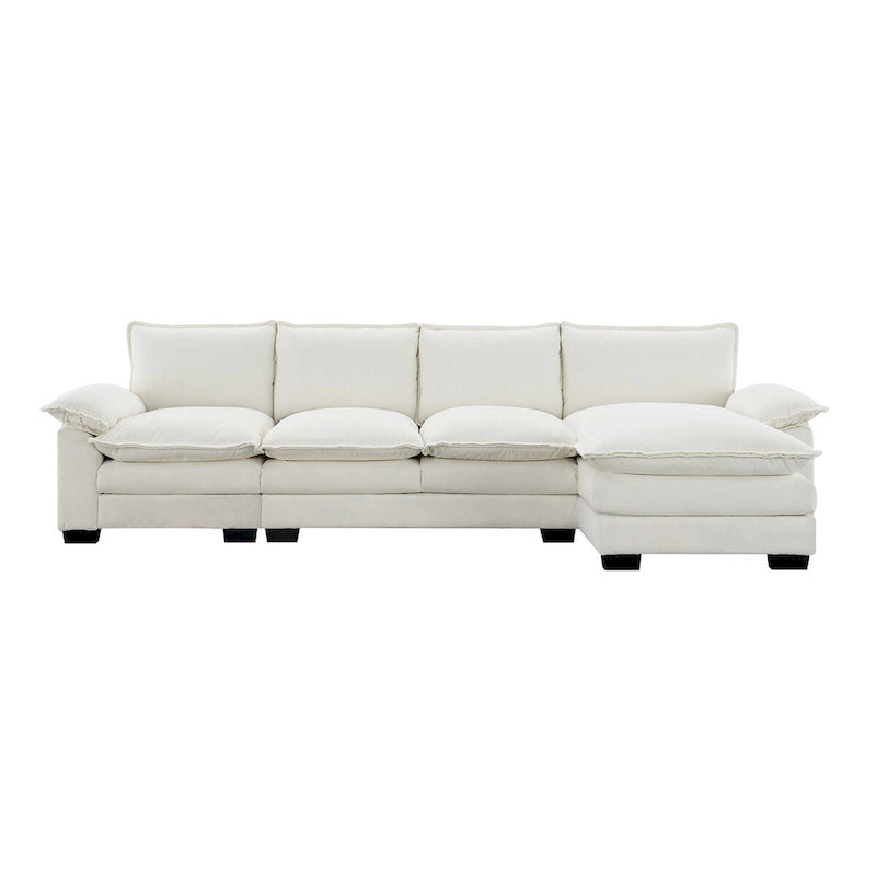 118*55 L-shaped Chenille Cloud Sofa with Double Seat Cushions, 5-seat Upholstered Sleeper Sofa Couch with Chaise Lounge