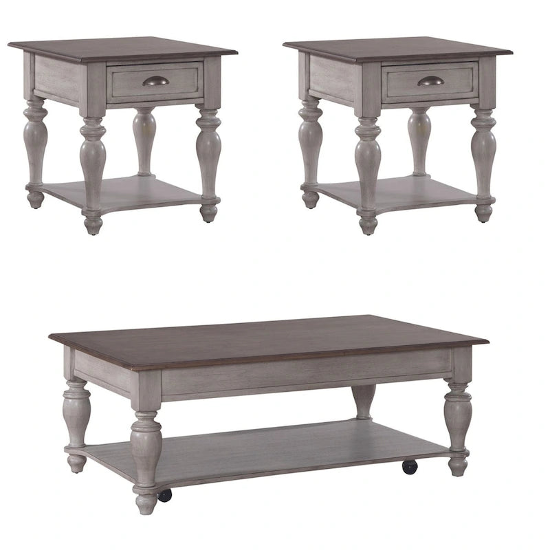 Rustic Wood Cocktail Table Set with Storage