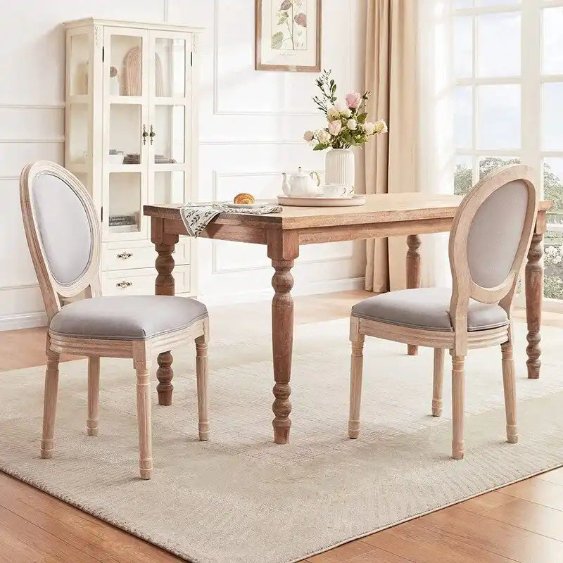 French Vintage Upholstered Dining Side Chair Set of 2