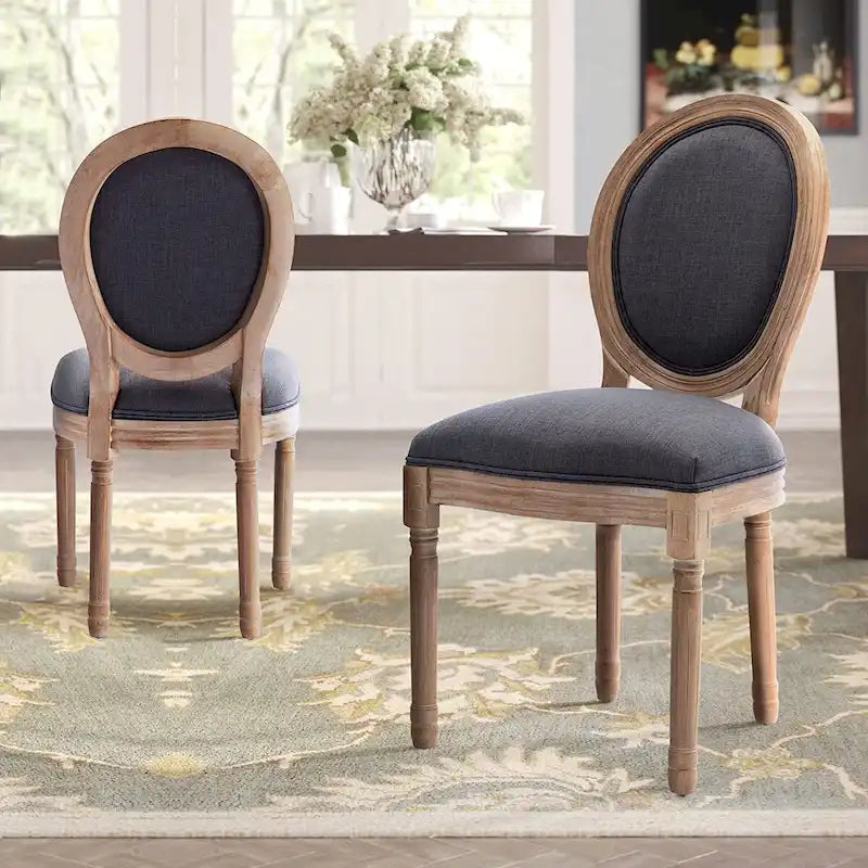 French Vintage Upholstered Dining Side Chair Set of 2