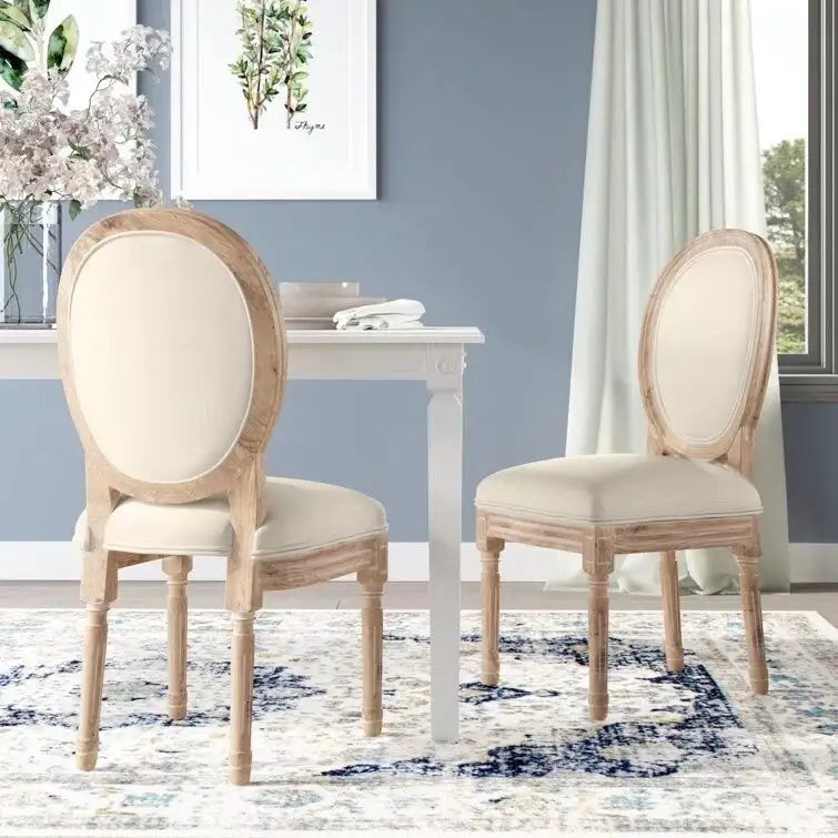 French Vintage Upholstered Dining Side Chair Set of 2
