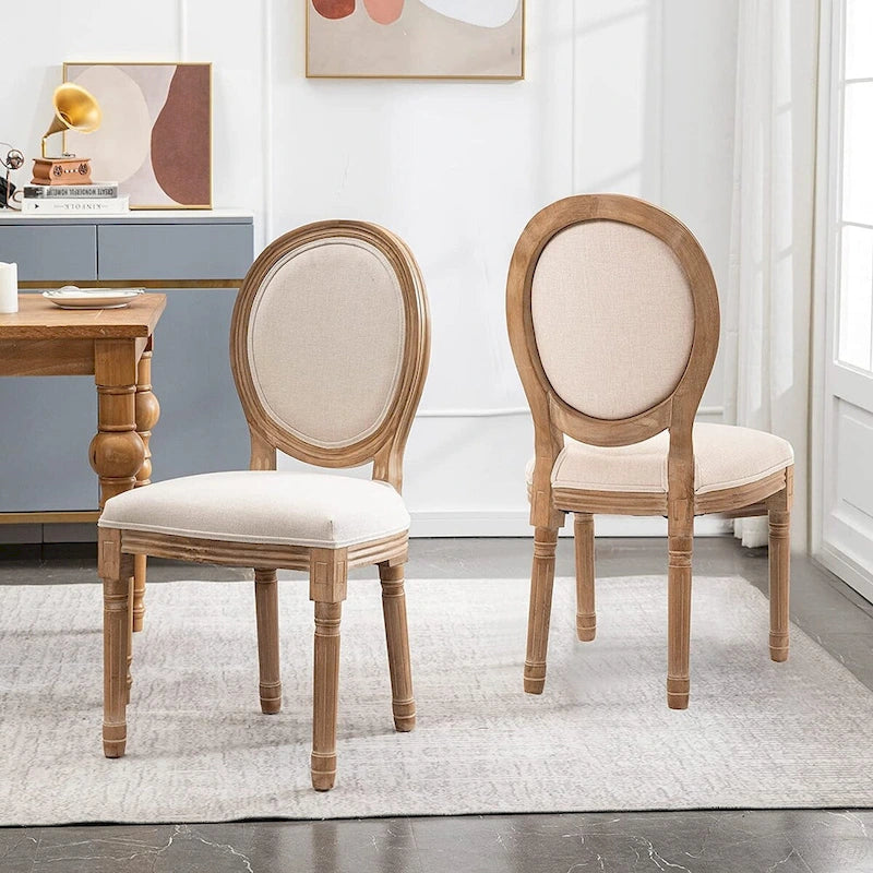 French Vintage Upholstered Dining Side Chair Set of 2