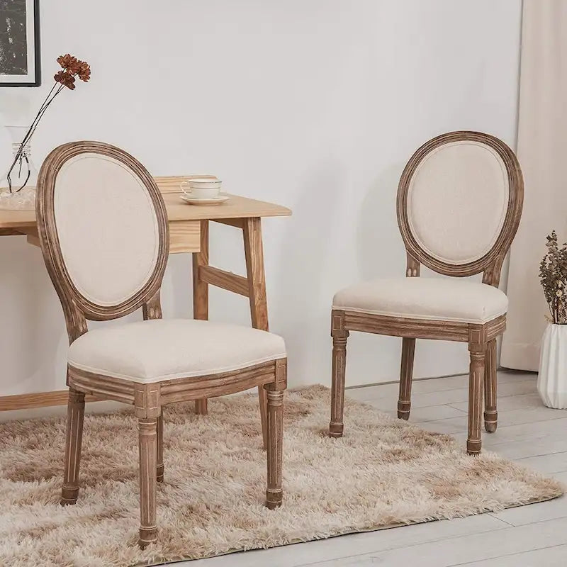 French Vintage Upholstered Dining Side Chair Set of 2