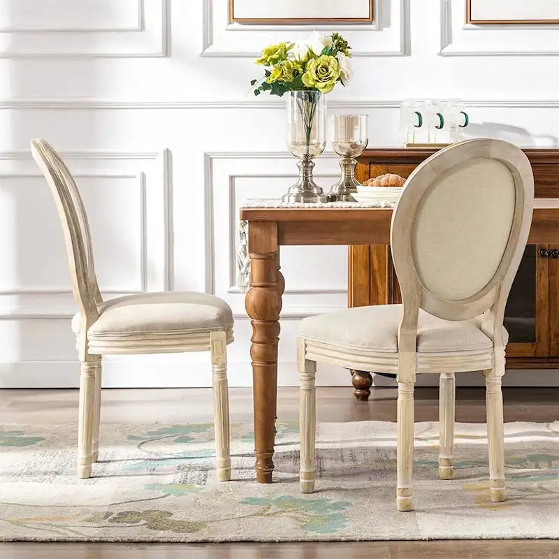 French Vintage Upholstered Dining Side Chair Set of 2