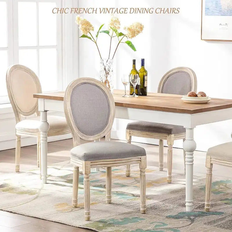 French Vintage Upholstered Dining Side Chair Set of 2