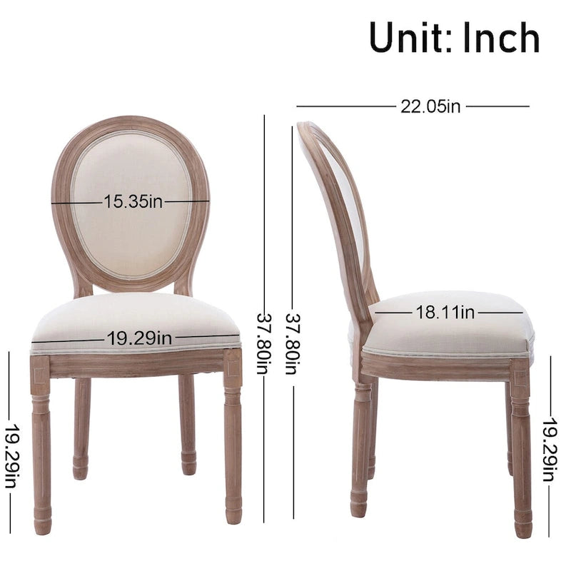 French Vintage Upholstered Dining Side Chair Set of 2