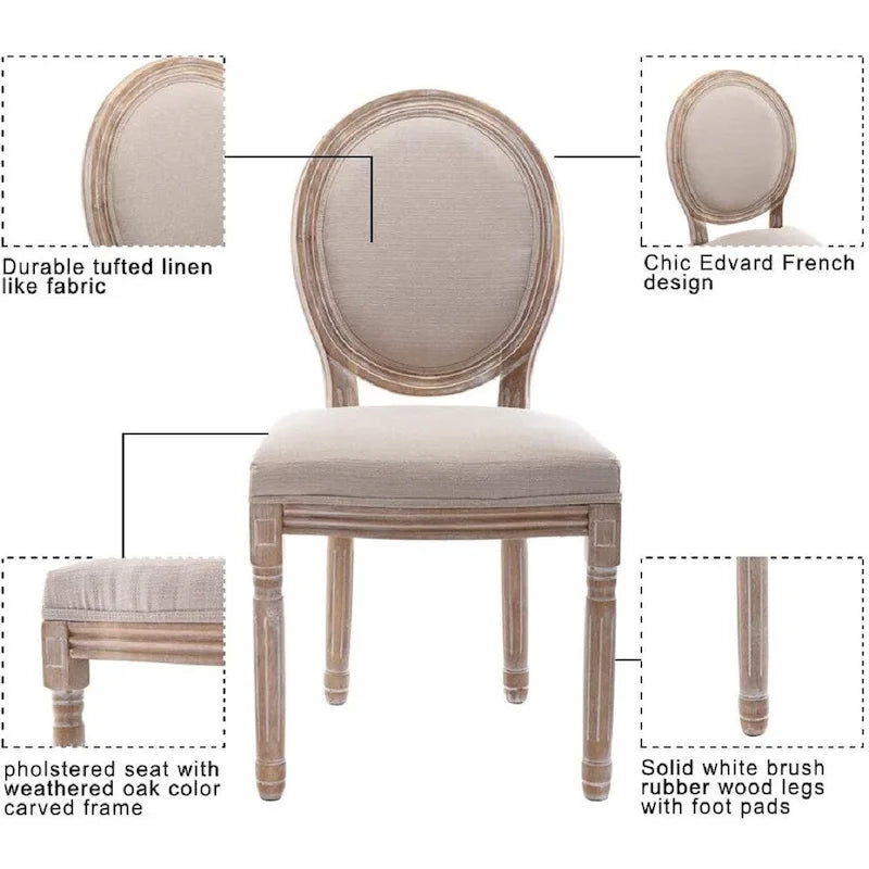 French Vintage Upholstered Dining Side Chair Set of 2
