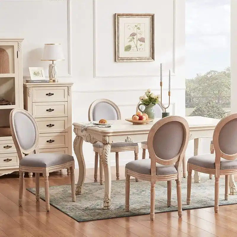French Vintage Upholstered Dining Side Chair Set of 2