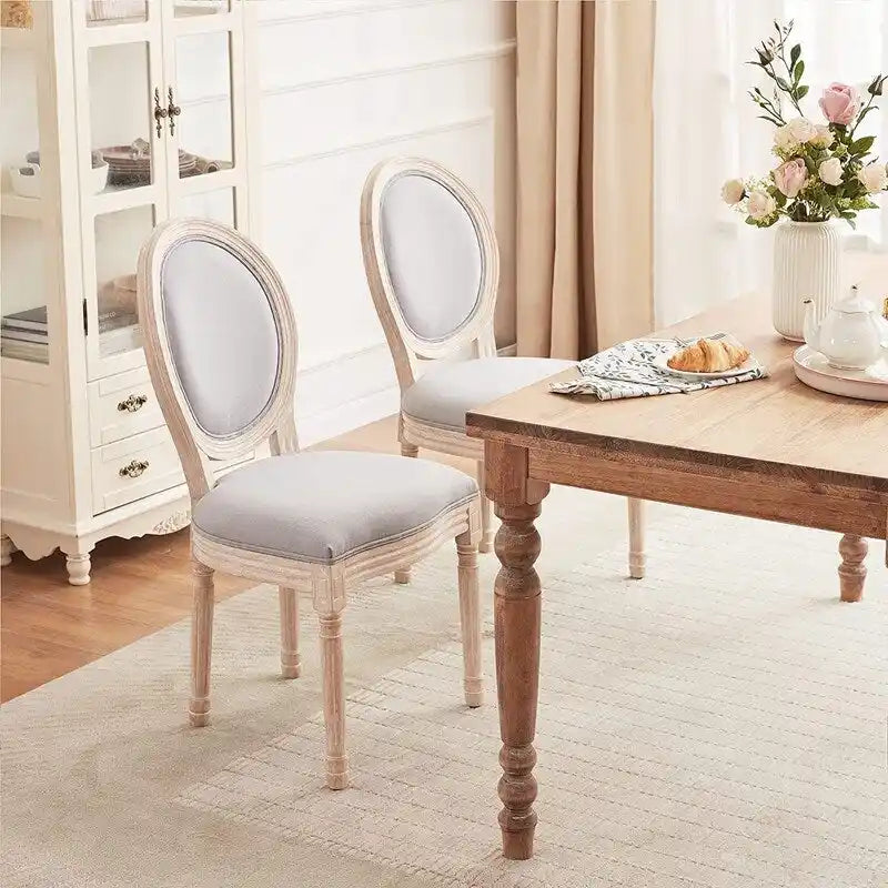 French Vintage Upholstered Dining Side Chair Set of 2