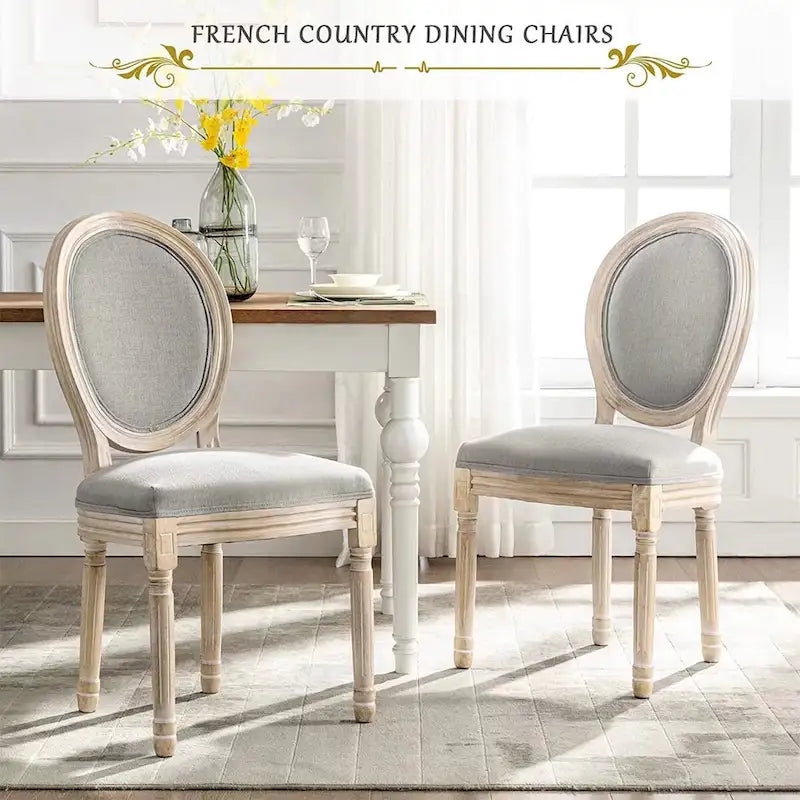 French Vintage Upholstered Dining Side Chair Set of 2