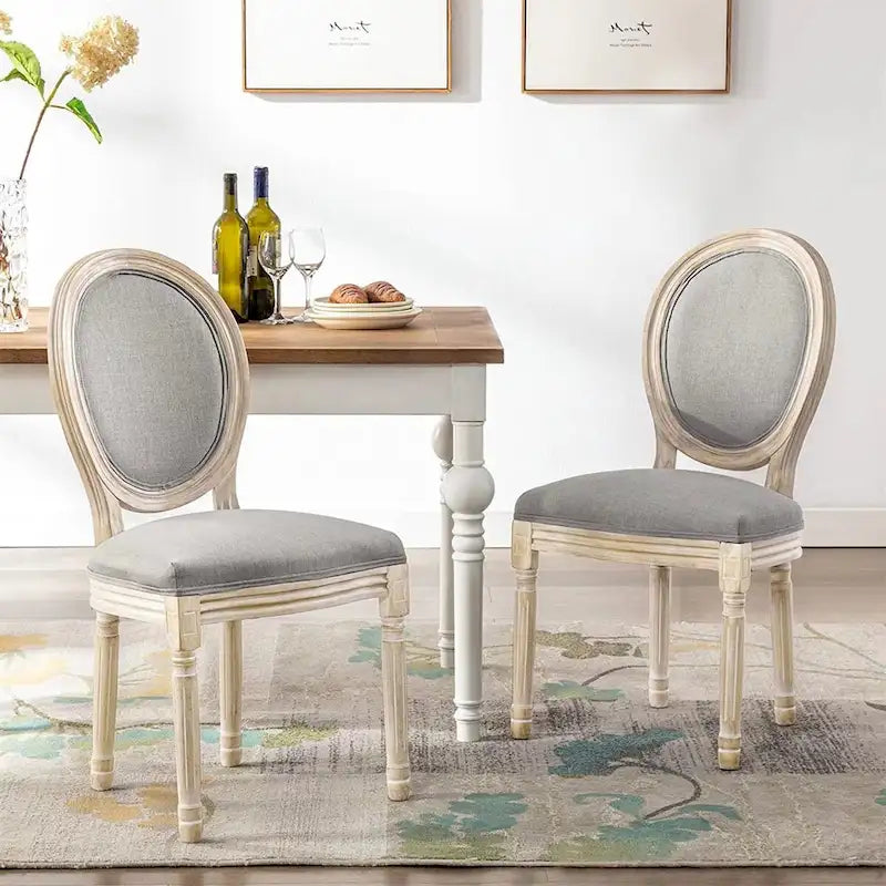 French Vintage Upholstered Dining Side Chair Set of 2