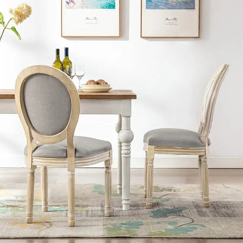 French Vintage Upholstered Dining Side Chair Set of 2