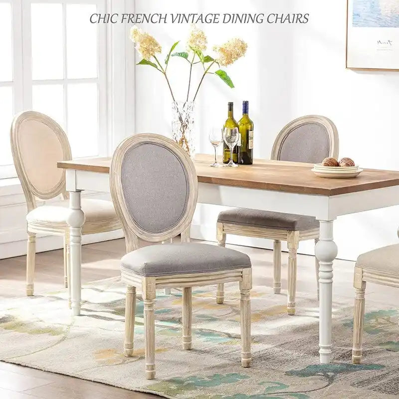 French Vintage Upholstered Dining Side Chair Set of 2