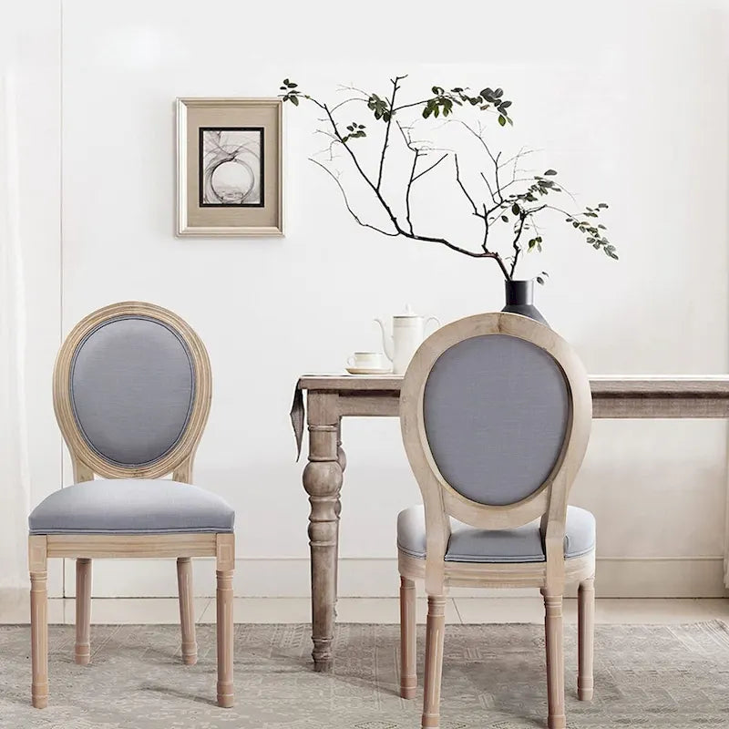 French Vintage Upholstered Dining Side Chair Set of 2