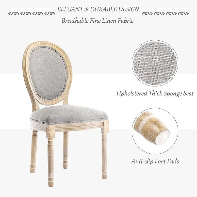 French Vintage Upholstered Dining Side Chair Set of 2