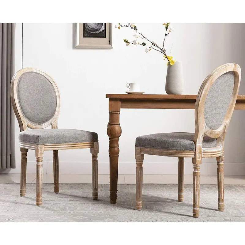 French Vintage Upholstered Dining Side Chair Set of 2