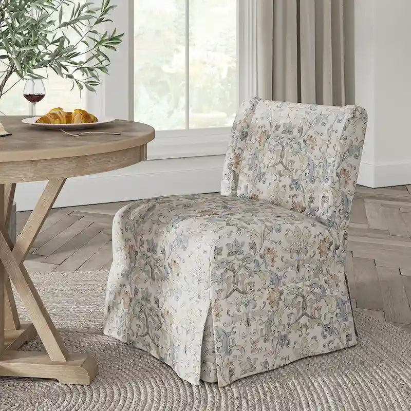 Farmhouse Armless Slipper Chair with Washable Slipcover and Solid Wood Legs