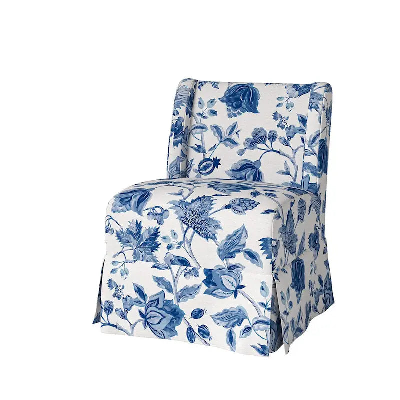 Farmhouse Armless Slipper Chair with Washable Slipcover and Solid Wood Legs