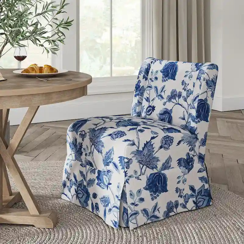 Farmhouse Armless Slipper Chair with Washable Slipcover and Solid Wood Legs