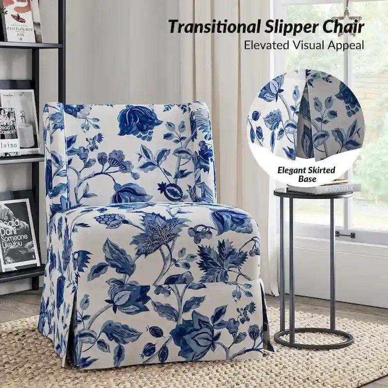 Farmhouse Armless Slipper Chair with Washable Slipcover and Solid Wood Legs