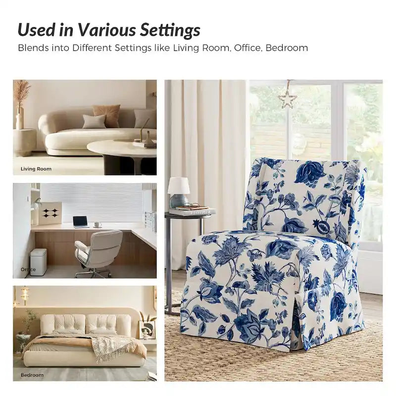 Farmhouse Armless Slipper Chair with Washable Slipcover and Solid Wood Legs