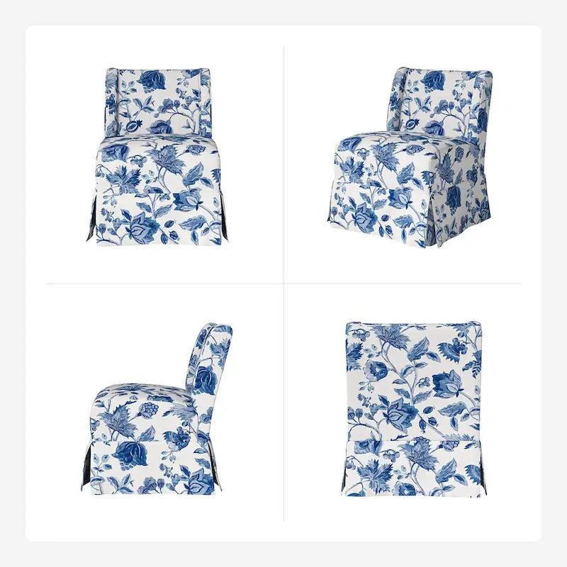 Farmhouse Armless Slipper Chair with Washable Slipcover and Solid Wood Legs