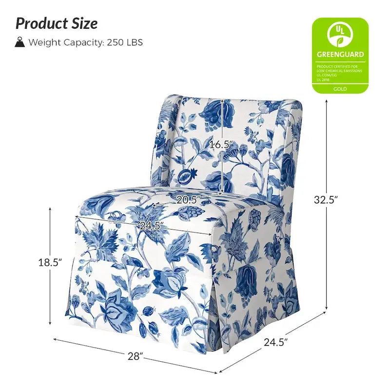 Farmhouse Armless Slipper Chair with Washable Slipcover and Solid Wood Legs