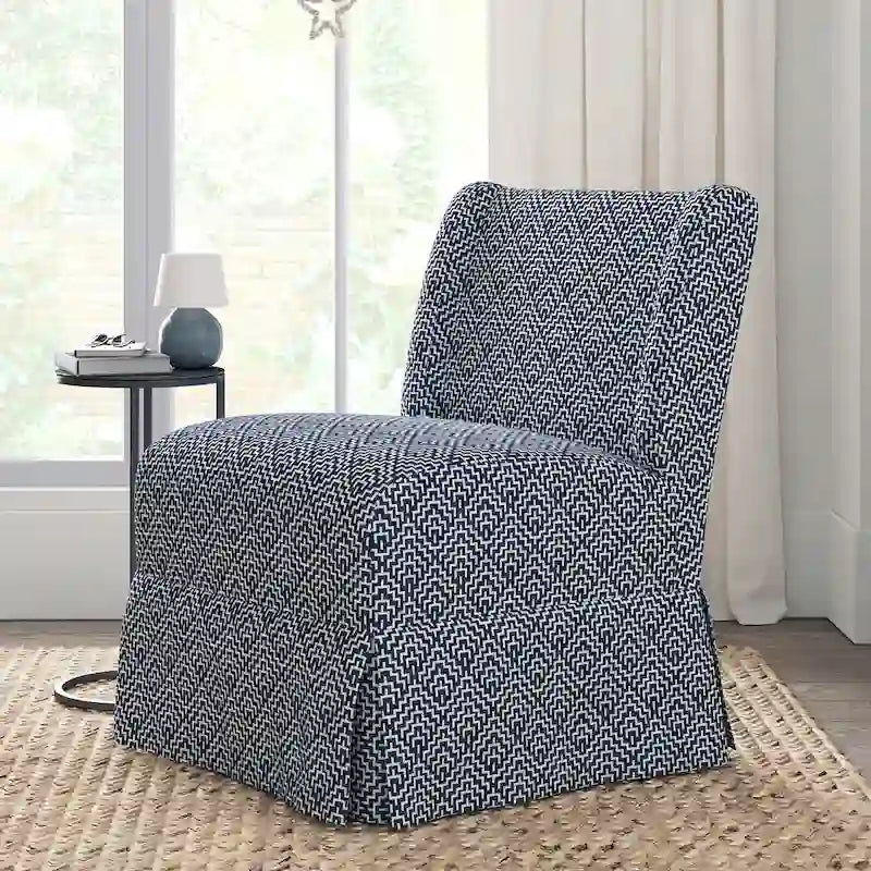 Farmhouse Armless Slipper Chair with Washable Slipcover and Solid Wood Legs