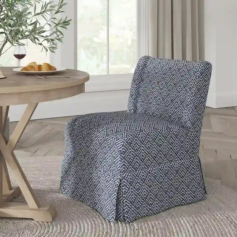 Farmhouse Armless Slipper Chair with Washable Slipcover and Solid Wood Legs