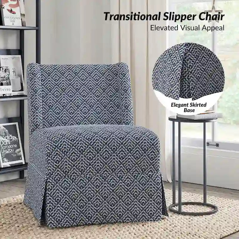 Farmhouse Armless Slipper Chair with Washable Slipcover and Solid Wood Legs