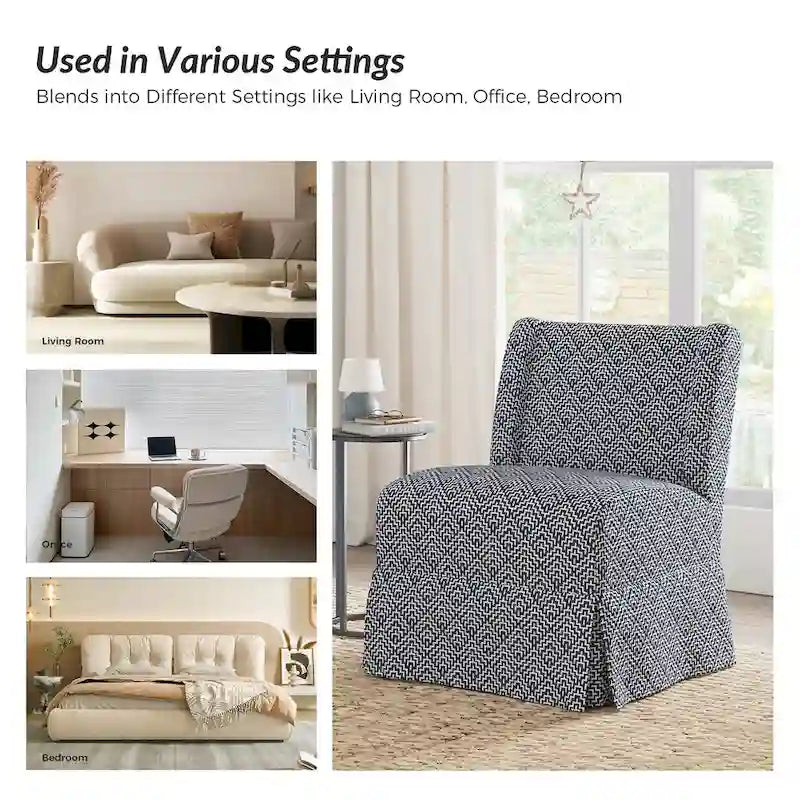 Farmhouse Armless Slipper Chair with Washable Slipcover and Solid Wood Legs
