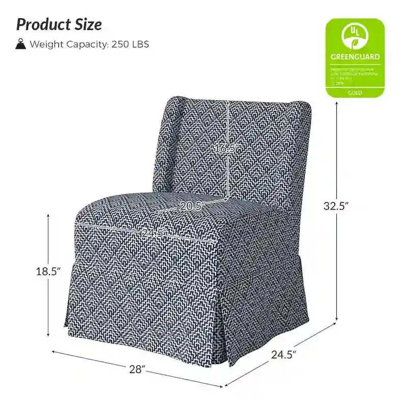 Farmhouse Armless Slipper Chair with Washable Slipcover and Solid Wood Legs
