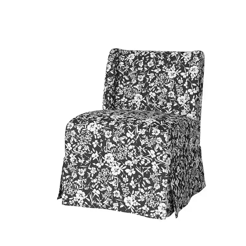 Farmhouse Armless Slipper Chair with Washable Slipcover and Solid Wood Legs