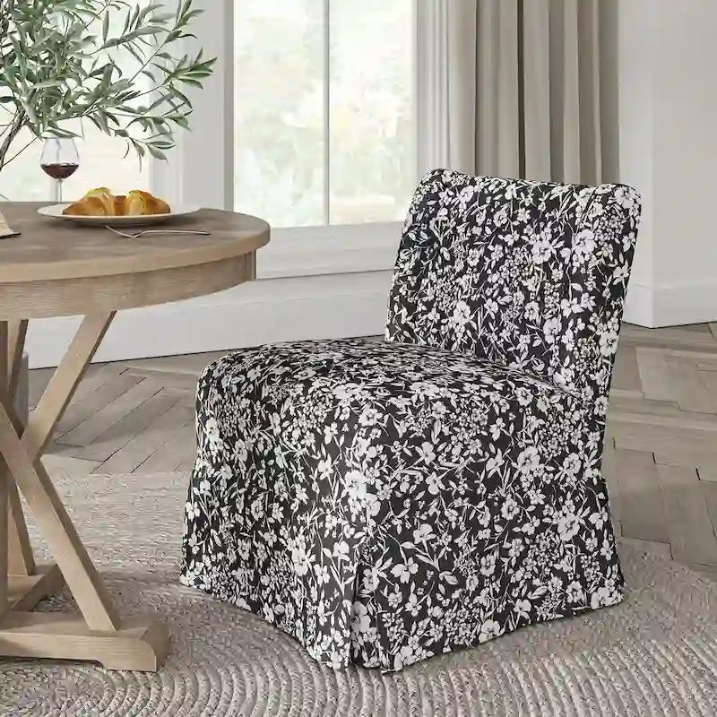 Farmhouse Armless Slipper Chair with Washable Slipcover and Solid Wood Legs