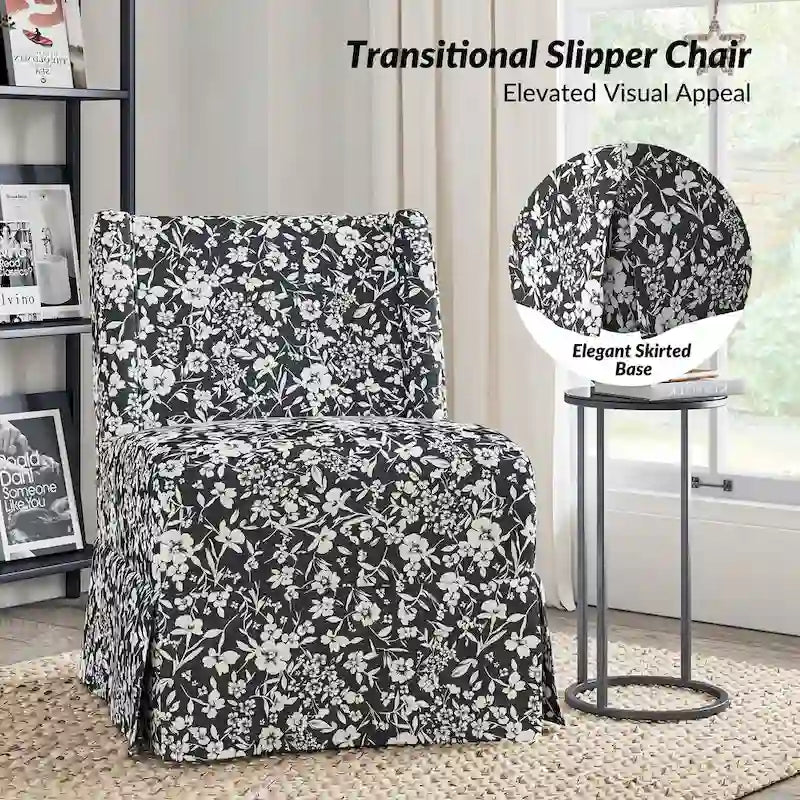 Farmhouse Armless Slipper Chair with Washable Slipcover and Solid Wood Legs