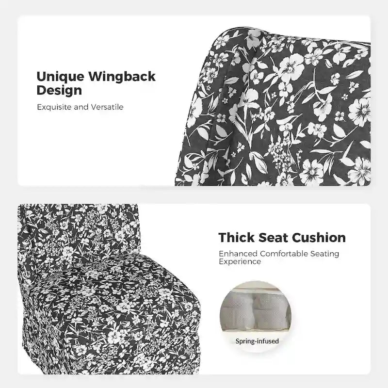 Farmhouse Armless Slipper Chair with Washable Slipcover and Solid Wood Legs