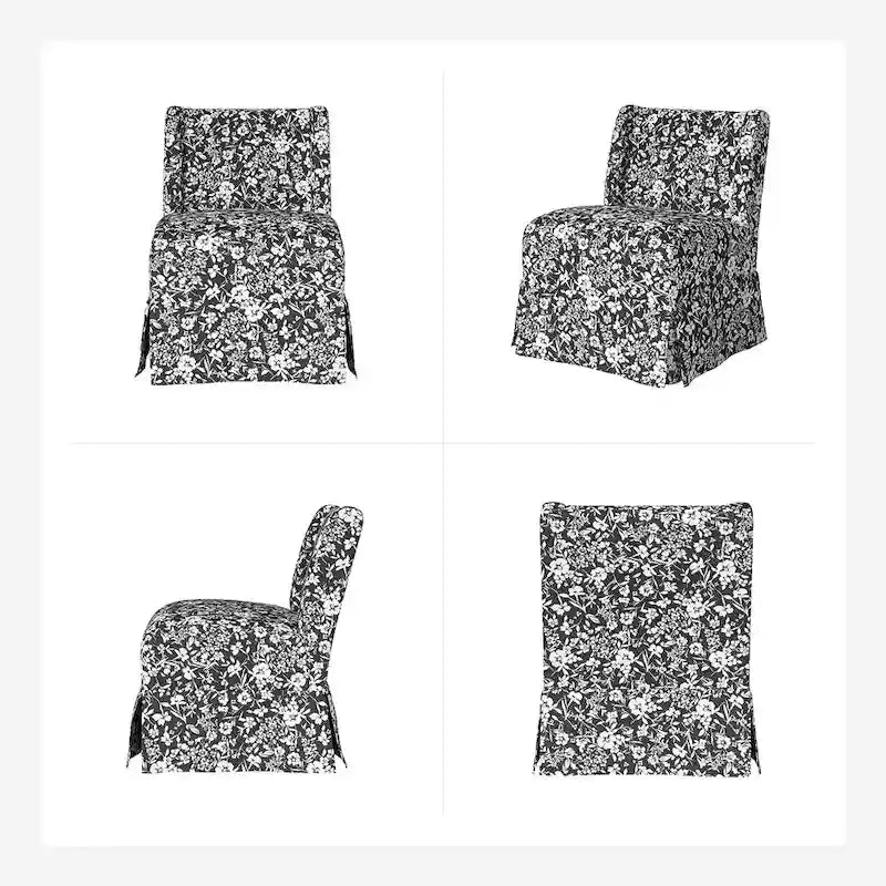 Farmhouse Armless Slipper Chair with Washable Slipcover and Solid Wood Legs
