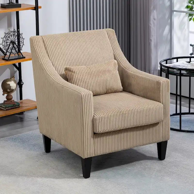 Corduroy Upholstered Mid-Century Modern Wood Frame Armchair for Living Room