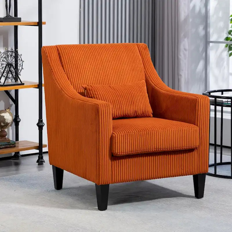 Corduroy Upholstered Mid-Century Modern Wood Frame Armchair for Living Room