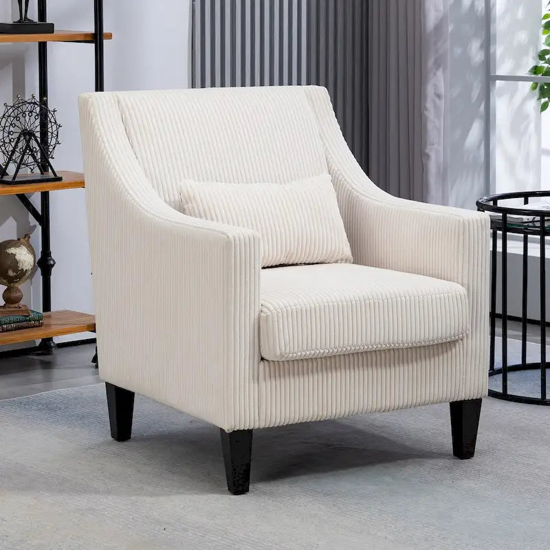 Corduroy Upholstered Mid-Century Modern Wood Frame Armchair for Living Room