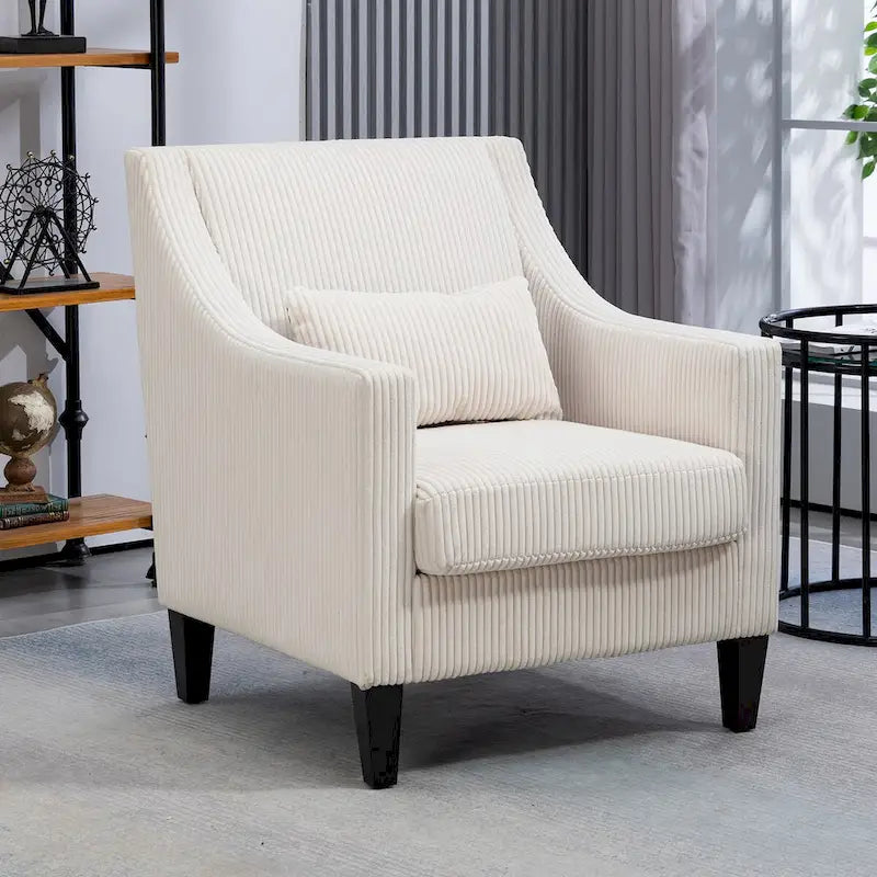Corduroy Upholstered Mid-Century Modern Wood Frame Armchair for Living Room