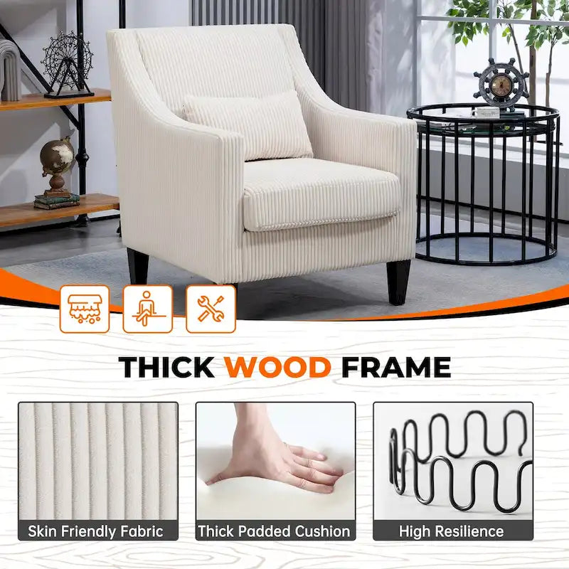 Corduroy Upholstered Mid-Century Modern Wood Frame Armchair for Living Room