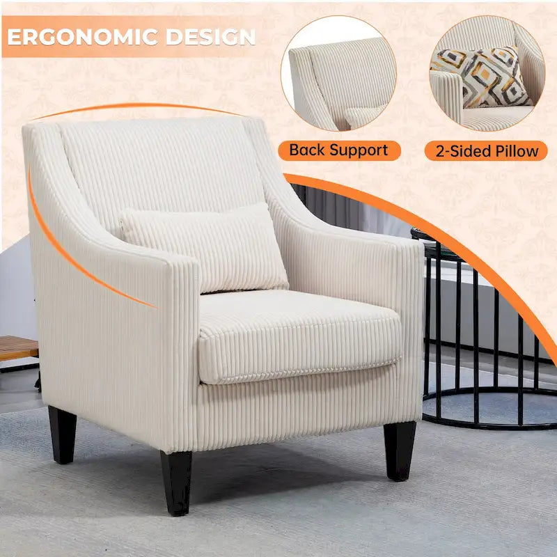 Corduroy Upholstered Mid-Century Modern Wood Frame Armchair for Living Room