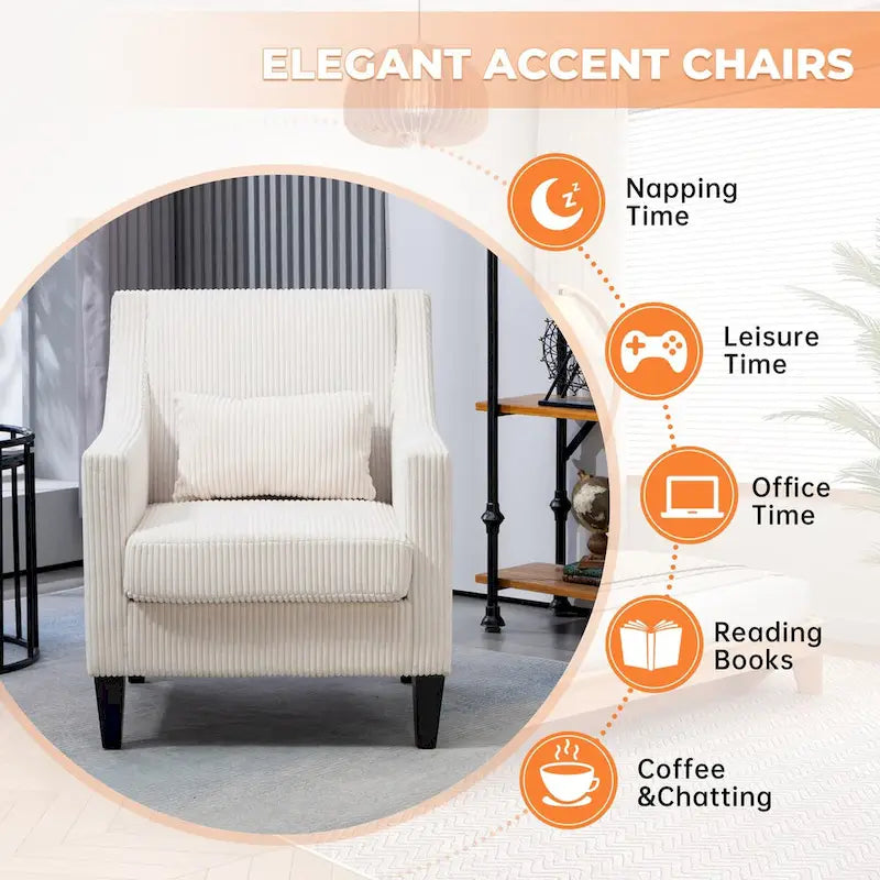 Corduroy Upholstered Mid-Century Modern Wood Frame Armchair for Living Room