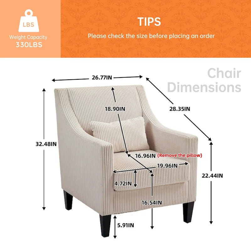 Corduroy Upholstered Mid-Century Modern Wood Frame Armchair for Living Room