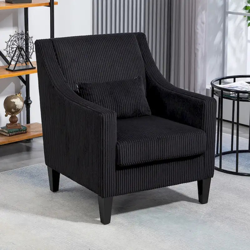 Corduroy Upholstered Mid-Century Modern Wood Frame Armchair for Living Room