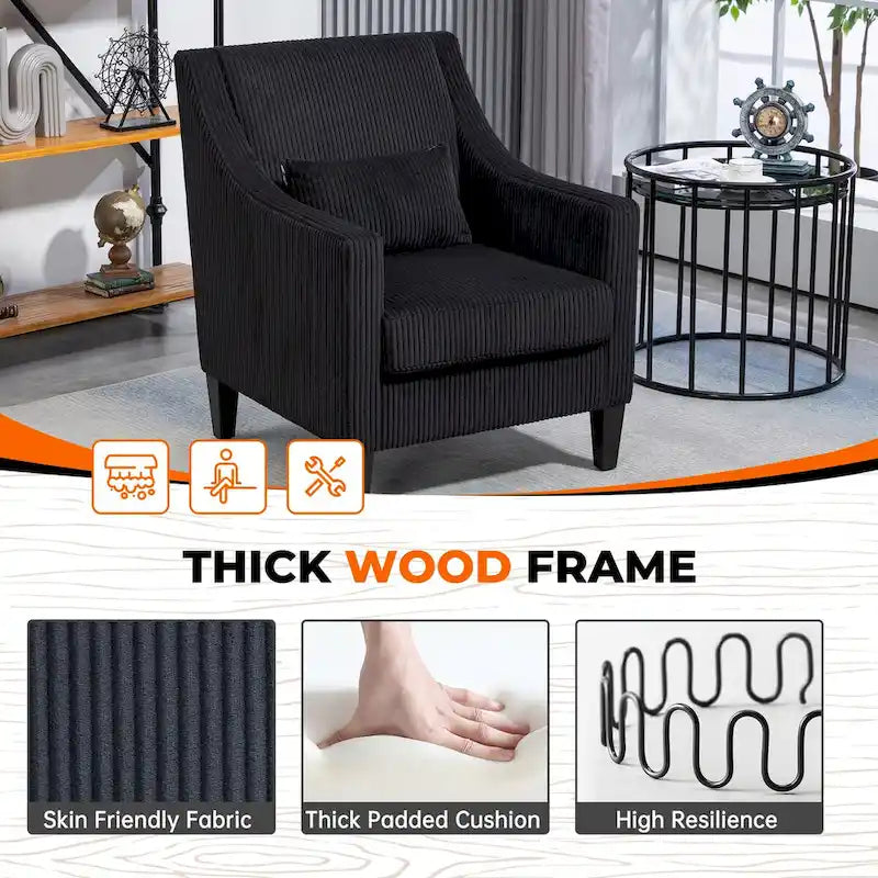 Corduroy Upholstered Mid-Century Modern Wood Frame Armchair for Living Room