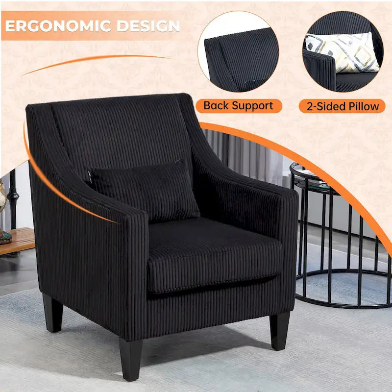 Corduroy Upholstered Mid-Century Modern Wood Frame Armchair for Living Room