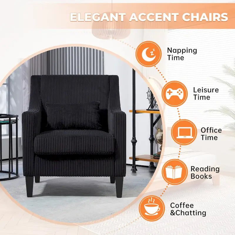 Corduroy Upholstered Mid-Century Modern Wood Frame Armchair for Living Room